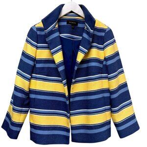 TALBOTS Stripe Blazer Size 4  Blue Yellow Cotton Blend Preppy Open Front